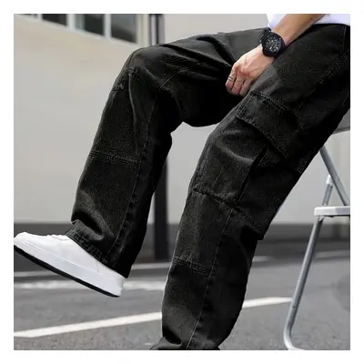 Pantalon cargo en denim pour homme avec poches à rabat, pantalon tendance et confortable à jambe