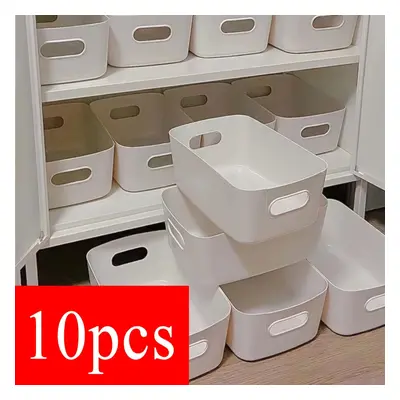 TEMU 5/10pcs Boîtiers de rangement de bureau rectangulaires blancs, Bins organisateurs cosmétiqu