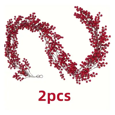 Guirlande Artificielle de Rouges Vibrantes 2pcs - Parfaite pour de Noël DIY, Couronnes & Décorat