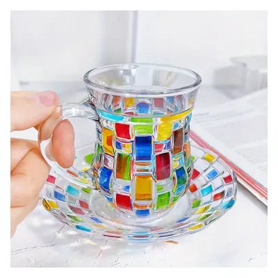 TEMU Ensemble, Tasse à Café et Soucoupe à Grille de Couleurs Peintes à , Tasse à Café de Maison,