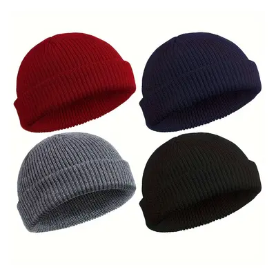 4-Pack de bonnets tricotés pour hommes et femmes - Casquettes en polyester tissé style pêcheur d