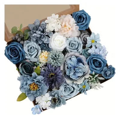 TEMU Boîte de Combinaison de Fleurs Artificielles Bleu Poussière - Roses pour Bouquets de Mariag