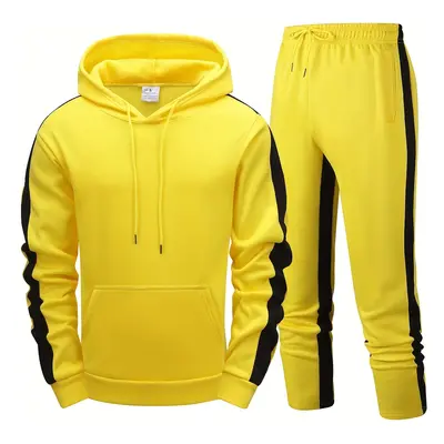 2pcs Sweat à capuche à manches longues pour hommes + Ensemble pantalon, Vêtements de sport décon