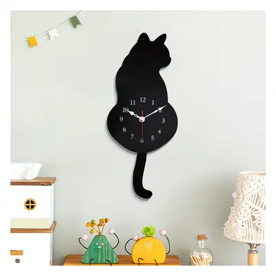 1pc DIY Acrylique Chat Noir Horloge Murale, Muet Queue De Chat Horloge À Piles Pour Salon Chambr