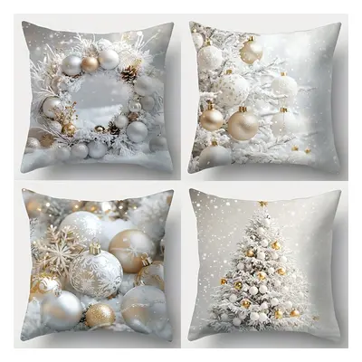 4 housses de coussin décoratives de Noël contemporaines avec des de couronnes et d'arbres festif