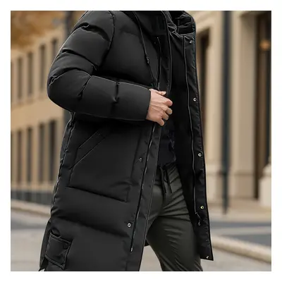 Veste d'hiver épaisse pour homme mi-longue avec capuche, cordon de serrage, poches larges, veste