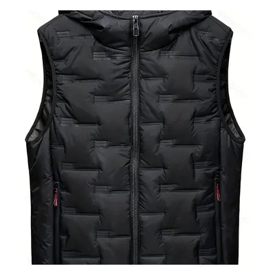 Gilet à Capuche Décontracté pour Homme - Polyester, Couleur Unie avec Poches, Tissu Non Extensib