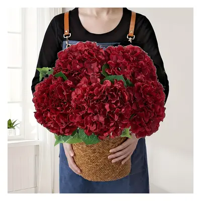 TEMU Fleurs d'hydrangea artificielles 7-pièces, bouquets de fleurs d'hydrangea rouges en tissu a