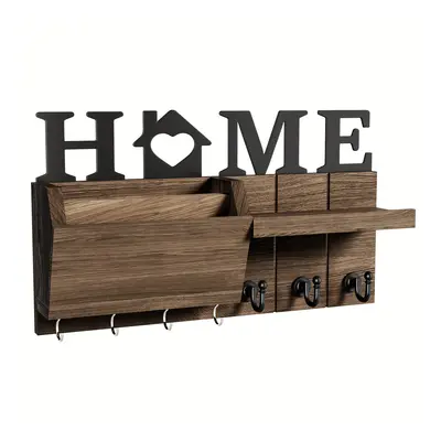 TEMU Organisateur Mural Rustique en Bois pour Clés et avec Crochets – Design Noir "HOME", Instal