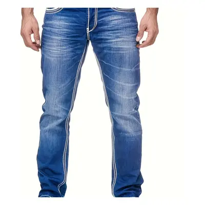 Pantalon en denim vieilli confortable style urbain pour hommes avec poches