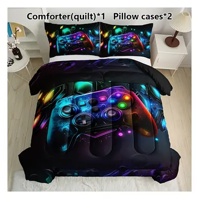 TEMU 3pcs Ensemble De Couette Gamepad Cartoon (1 Couette + Taies D'oreiller Insert De Coussin), 