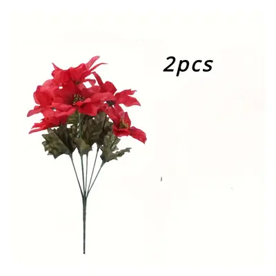 TEMU 2-Pack de fleurs de poinsettia artificielles rouges vives - Bouquets de décoration de Noël 