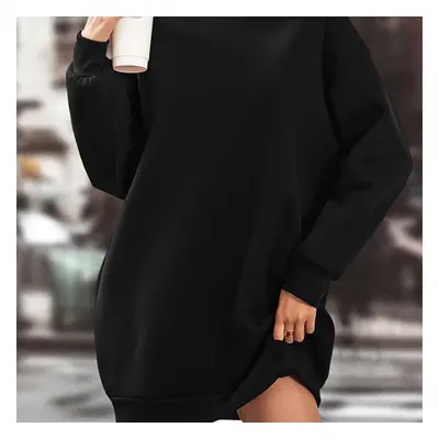 TEMU Robe sweat pour femme avec doublure en - Tissu tricoté en polyester, couleur unie, col rond