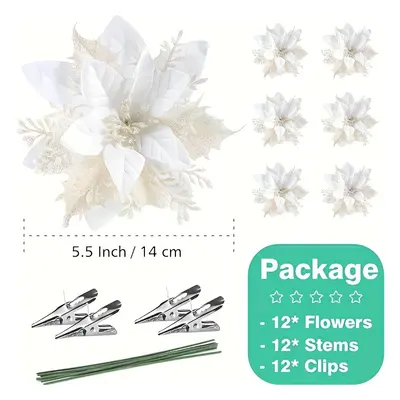 12pcs Pics de Fleurs Pailletés Scintillants pour Décoration d'Arbre de Noël & Couronne - Parfait