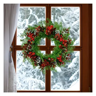 1pc Couronne de décoration de Noël, couronne de décoration murale pour porte et fenêtre, style r