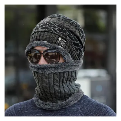 Bonnet d'hiver tricoté pour homme avec écharpe, en fibre de polyester épaisse et chaude, lavable