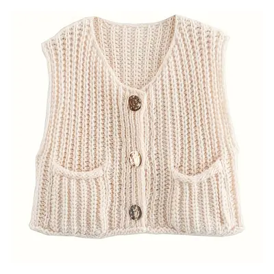 Gilet Cardigan Tricoté Élégant Manches avec Poches - Haut Court Chic à Boutons pour Femme, pour 