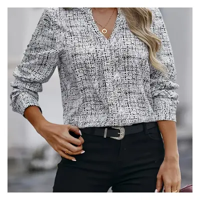 Blouse élégante à col en V pour femmes grandes tailles - Chemise tissée non extensible à manches