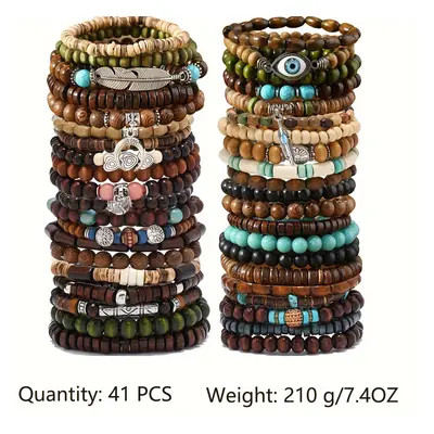 TEMU Ensemble de Bracelets Tendance - Perles en Bois Élégantes avec Breloques Papillon, Cœur & Œ