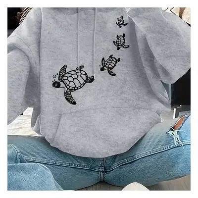 Sweat-shirt imprimé tortue pour femme, manches longues, avec poches, sweat à capuche décontracté