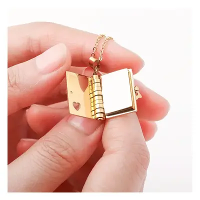 TEMU Collier de livre personnalisé, pendentif en acier inoxydable avec personnalisé, livre, bijo