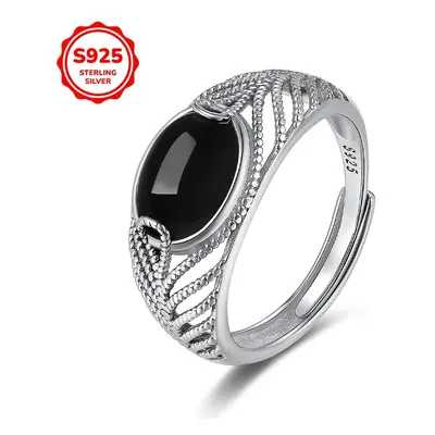 TEMU Bague Ouverte de Mode Féminine avec Style Gothique Haut de Gamme en Jade Noir Agate 2.9g In