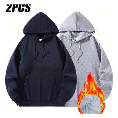 TEMU Ensemble Pièces de Hoodies Doublés en pour Hommes - Sweatshirts Pulls de Couleur avec Poche