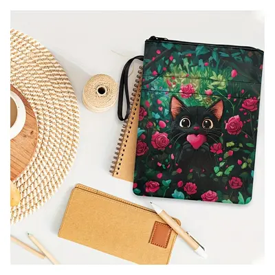 TEMU Manche de livre en toile avec design de chat et cœur, pochette de livre imperméable à ferme