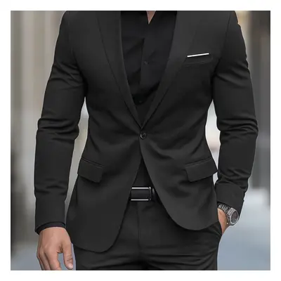 TEMU Ensemble Pièces Pour Homme - Blazer Polyester Couleur Unie Avec Détail Bouton Et Pantalon ,