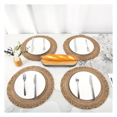 TEMU 4pcs Sets de Table en Jute Coudés avec Cercle Extérieur , Nappes de Table Antidérapantes, D