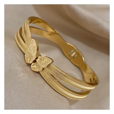 TEMU Vente d'un Nouveau Bracelet en Acier Inoxydable Plaqué Or 18K avec Incrustation de Papillon