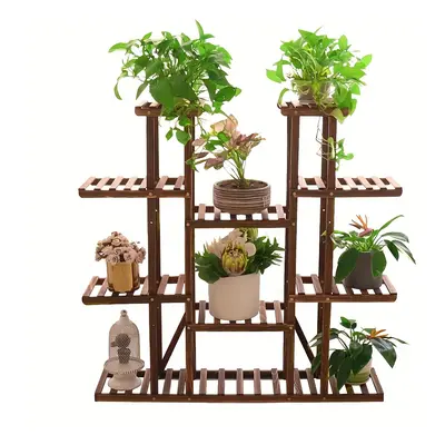 TEMU Grand support à plantes en bois à niveaux, carbonisé, pour pots de fleurs, salon, jardin, ,