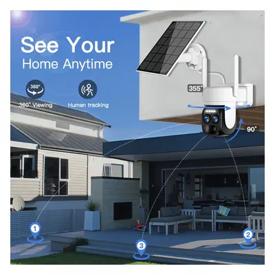 TEMU [ 10x] Caméra de surveillance solaire WiFi 2K FHD avec panneau solaire, batterie, projecteu