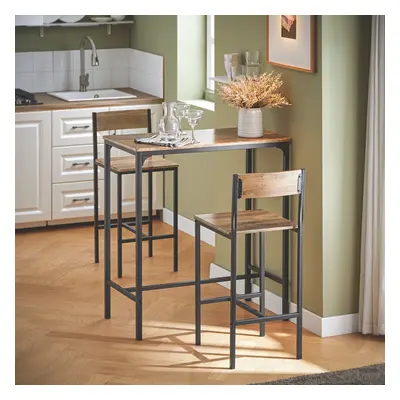 TEMU SoBuy Ensemble de table de bar avec tabourets de bar en bois et métal, noir naturel OGT03-X