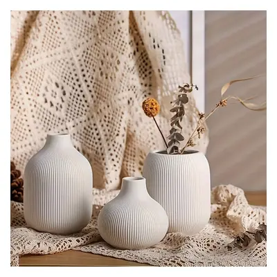 TEMU Ensemble de vases en céramique blanche : petits vases cannelés pour décoration de table, ét