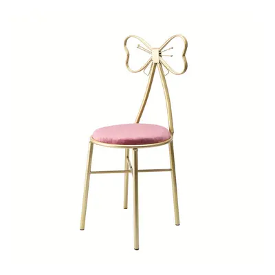 TEMU Chaise de en Métal Doré avec Siège en Velours Rose & à Nœud – Tabouret de Maquillage Élégan