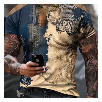 TEMU T-shirt à col rond et manches courtes avec motif géométrique et de marques de peinture, sty