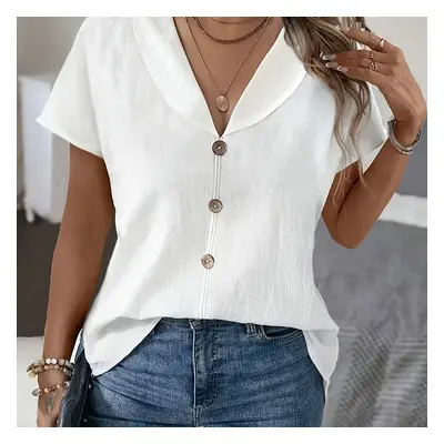 TEMU Blouse Élégante Grande Taille pour Femme avec et Détail de Faux Boutons - Lavable en Machin