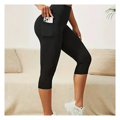 TEMU Leggings de yoga taille haute pour femmes avec poche, leggings de sport courts athlétiques 