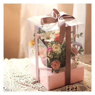 TEMU Boîtes Cadeaux Fleur Premium 5pcs - Étanches, Pliables en PVC Carré avec Design Transparent