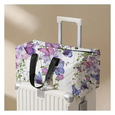 TEMU 1pc Sac de Voyage Matelassé Chic Violet Papillon & Imprimé Floral - Grande , Sac à Main Por