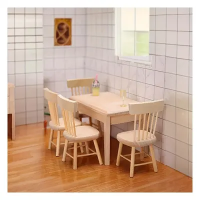 TEMU Ensemble 1:12 Échelle Maison de Poupée en Bois Table et Chaises, Décoration de Cuisine Mini