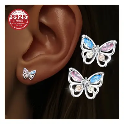 TEMU Paire de Boucles d'Oreilles Haut-de-Gamme Luxe, Clous Papillon en Synthétique Couleur Argen