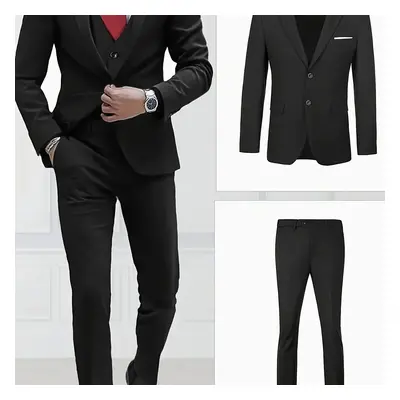 TEMU Ensemble Costume Pièces pour Homme avec Blazer, Gilet & Pantalon - Polyester, Couleur Unie,