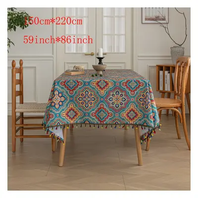 TEMU Couvre-table carrée à motif argyle bohémien avec glands - 100% polyester, couverture de tab