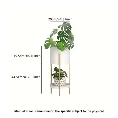 TEMU Meuble TV Blanc Moderne à Double Étage avec Accent de Sol - Étagère à Fleurs Polyvalente In