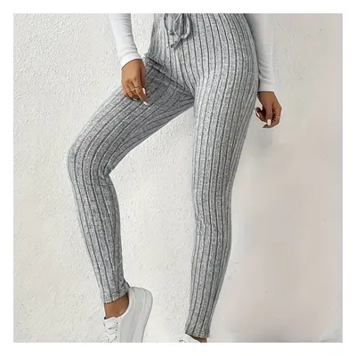 TEMU Pantalon de sport moulant monochrome à cordon de serrage, legging moulant élastique décontr