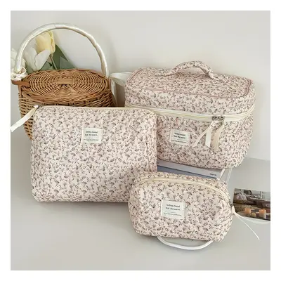 TEMU Ensemble de sacs de maquillage en velours , motif floral, grande , poches de toilette pliab