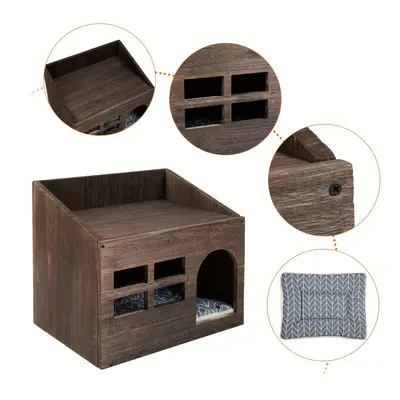 TEMU Maison en bois pour chat, lit pour chat, de couchage et de loisirs pour chatons avec tapis,