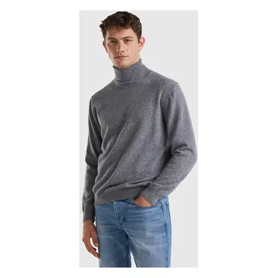 Benetton, Pull À Col Montant Gris Foncé En Pure Laine Mérinos, size XS, Gris Foncé, Homme